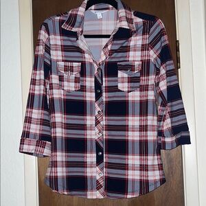 Market & Spruce Navy and Red Plaid Shirt